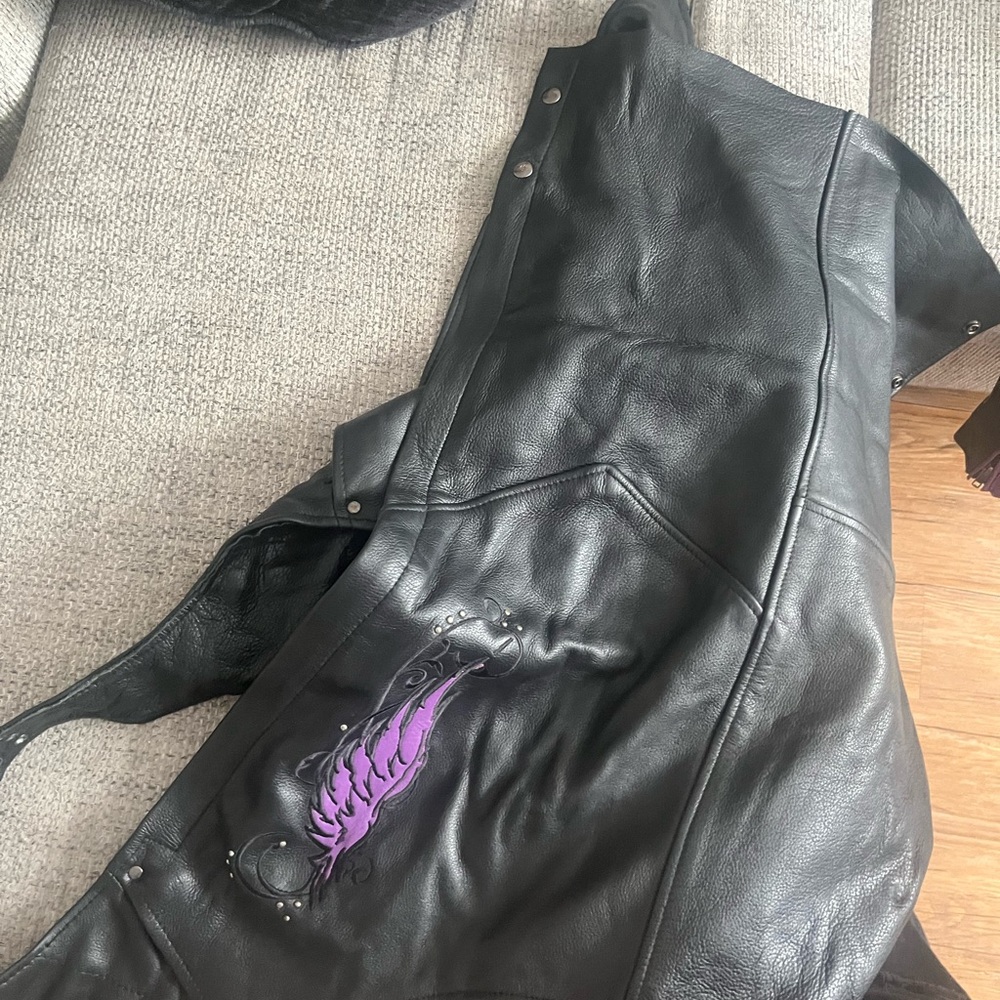 Black Leather Jacket with Purple Detail